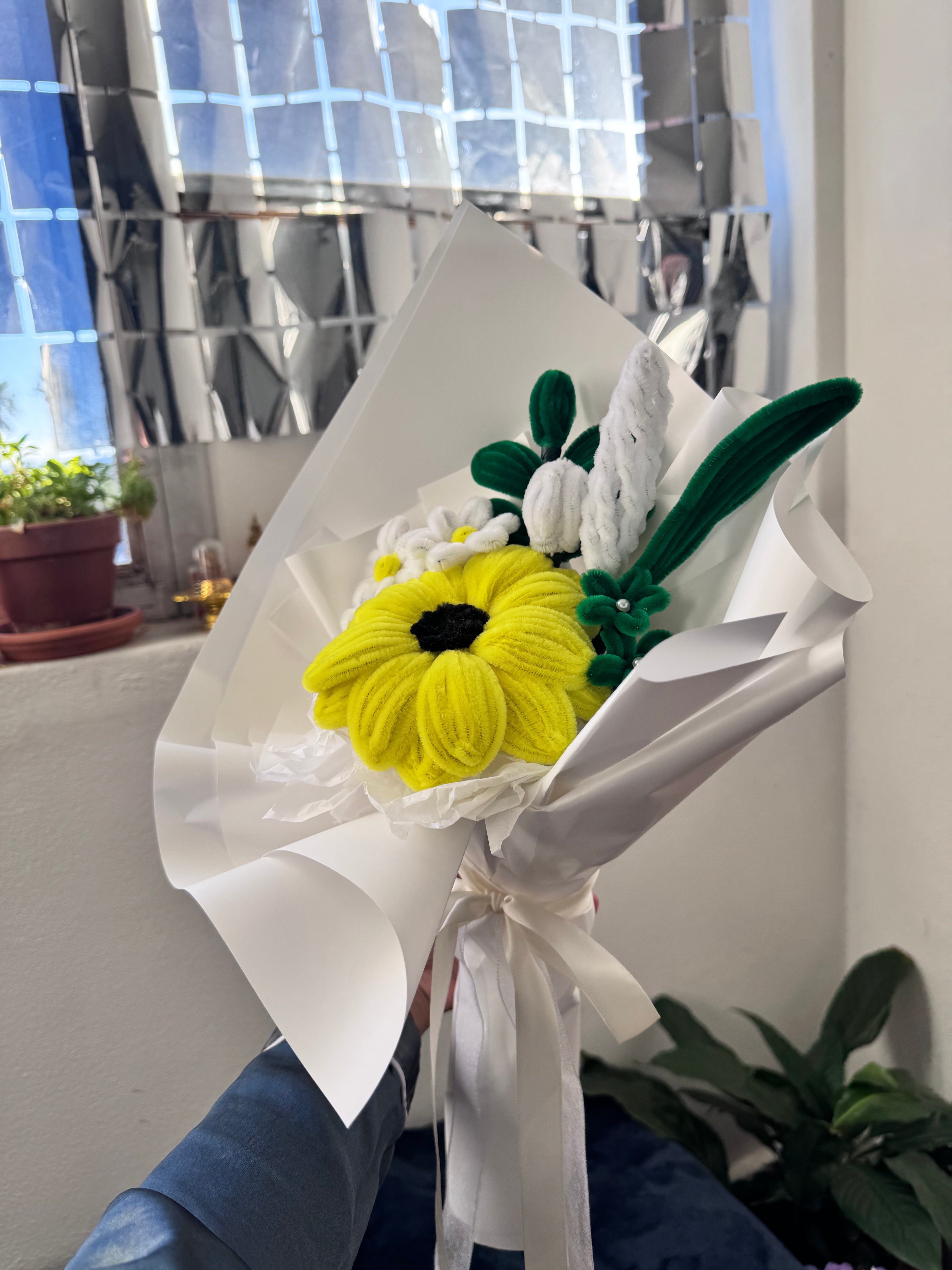 Minimalist Yellow Sunflower Pipe Cleaner Bouquet