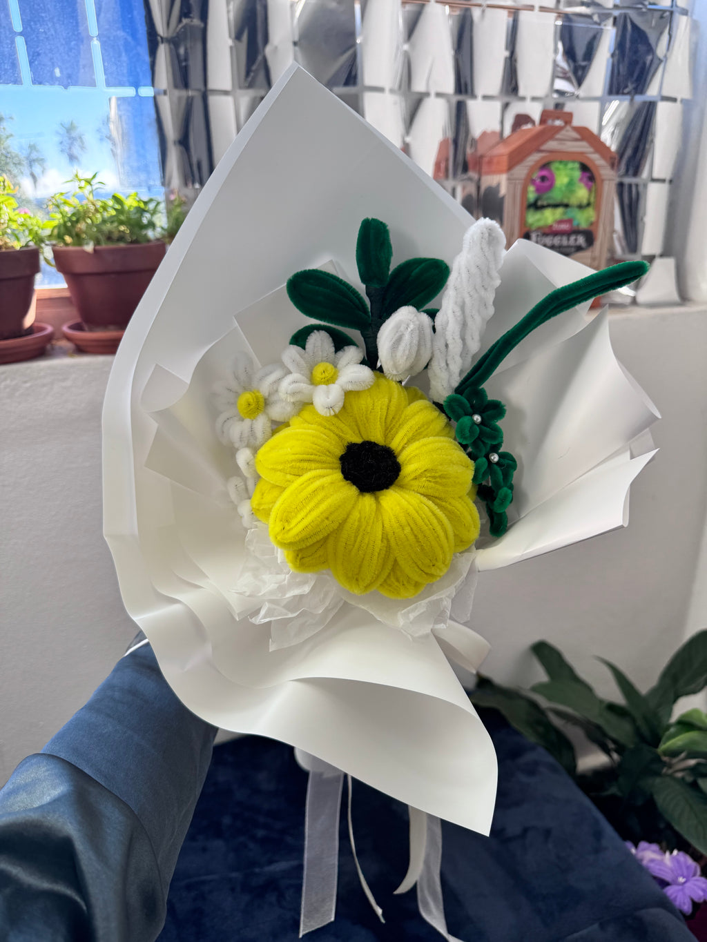 Minimalist Yellow Sunflower Pipe Cleaner Bouquet