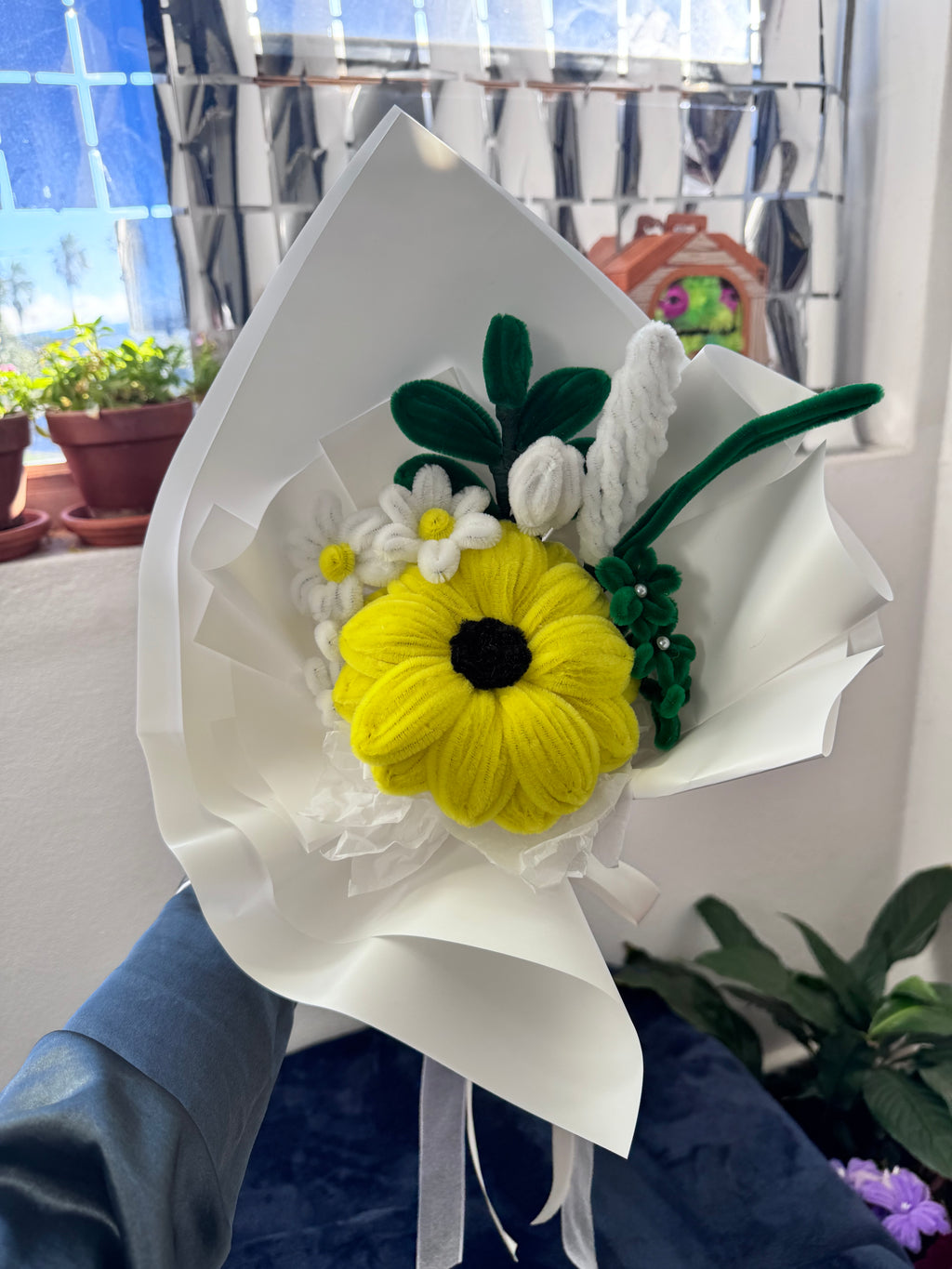 Minimalist Yellow Sunflower Pipe Cleaner Bouquet