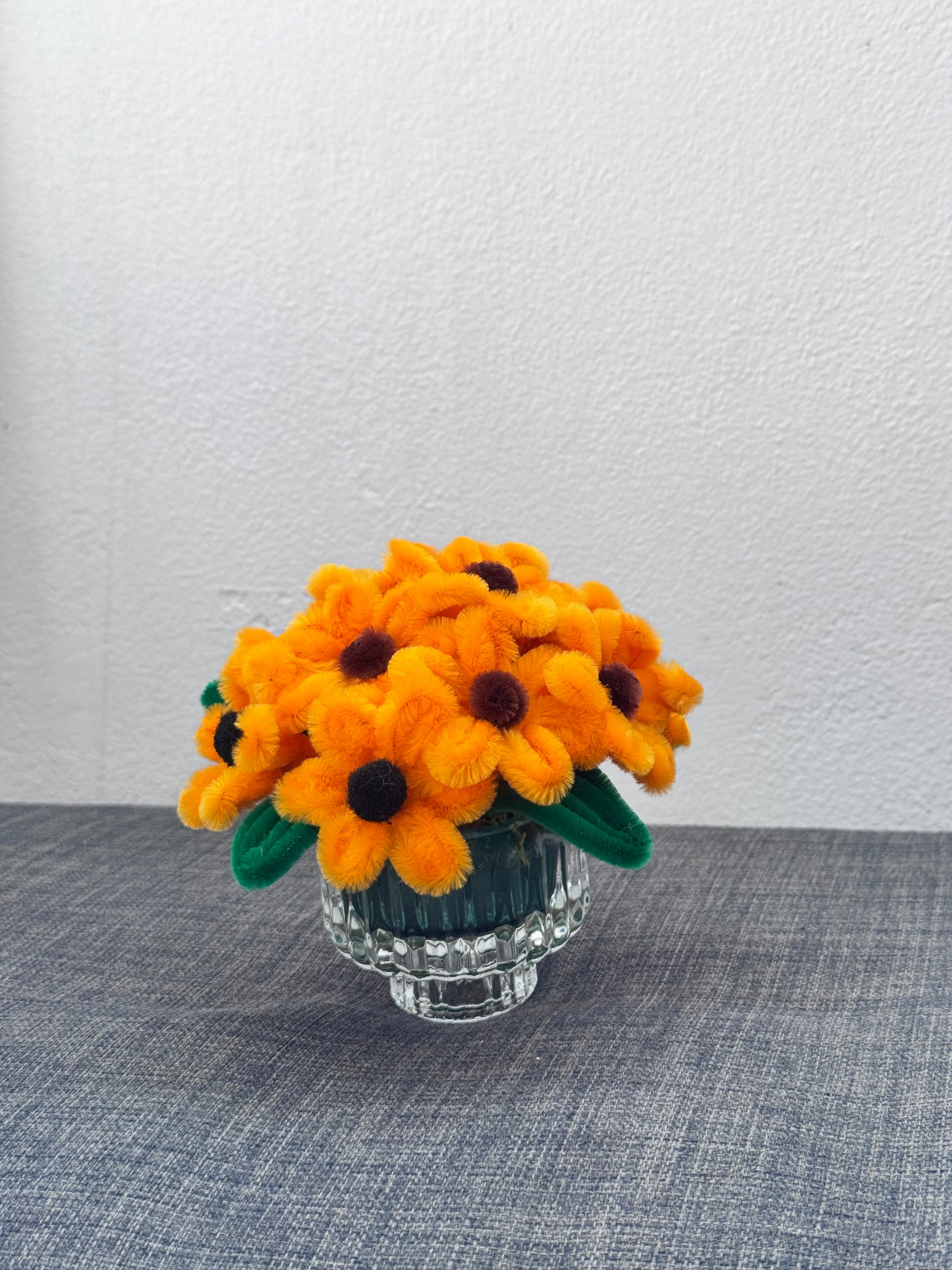 Yellow Sunflower Bouquet in Crystal Vase