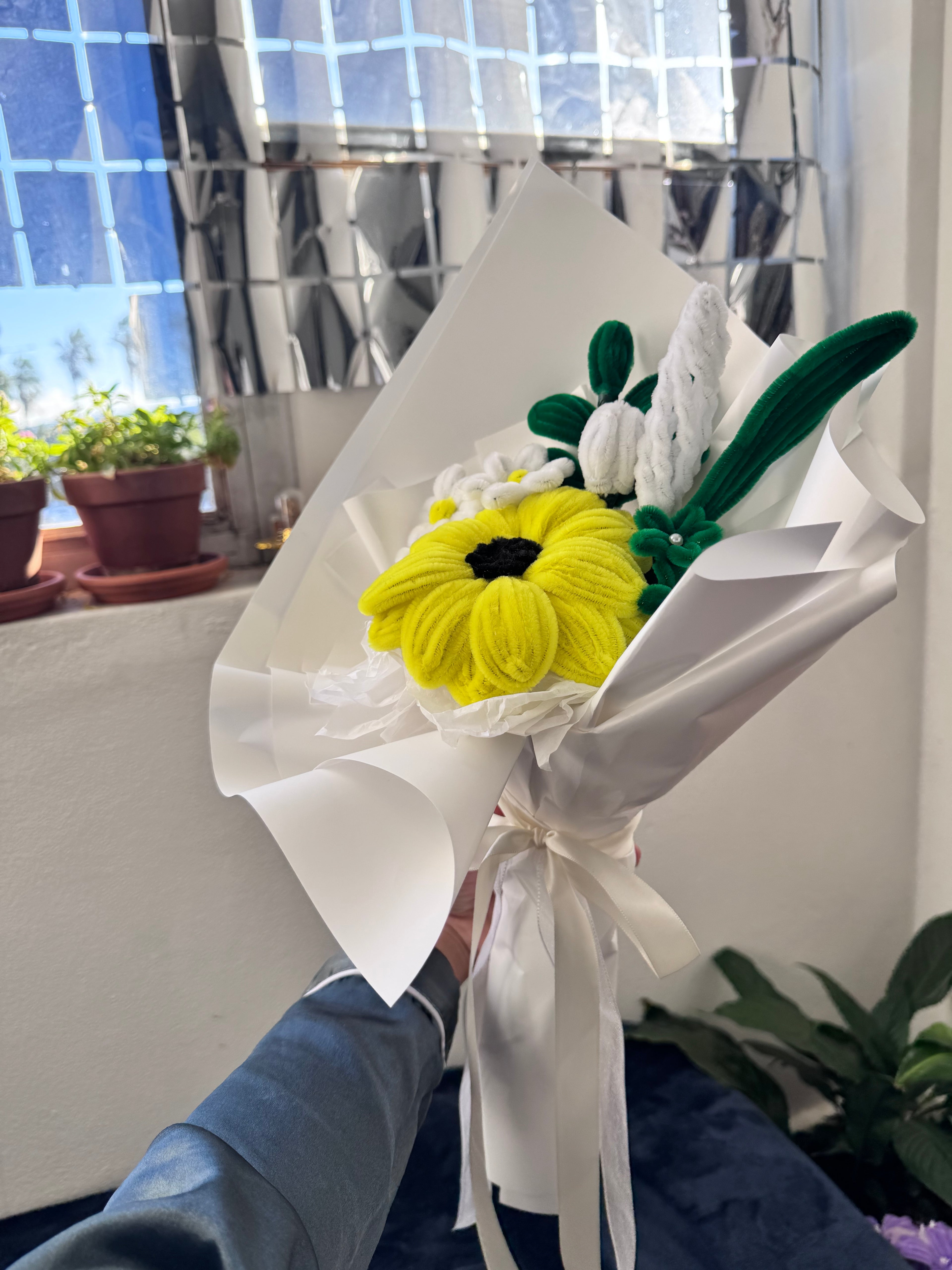 Minimalist Yellow Sunflower Pipe Cleaner Bouquet
