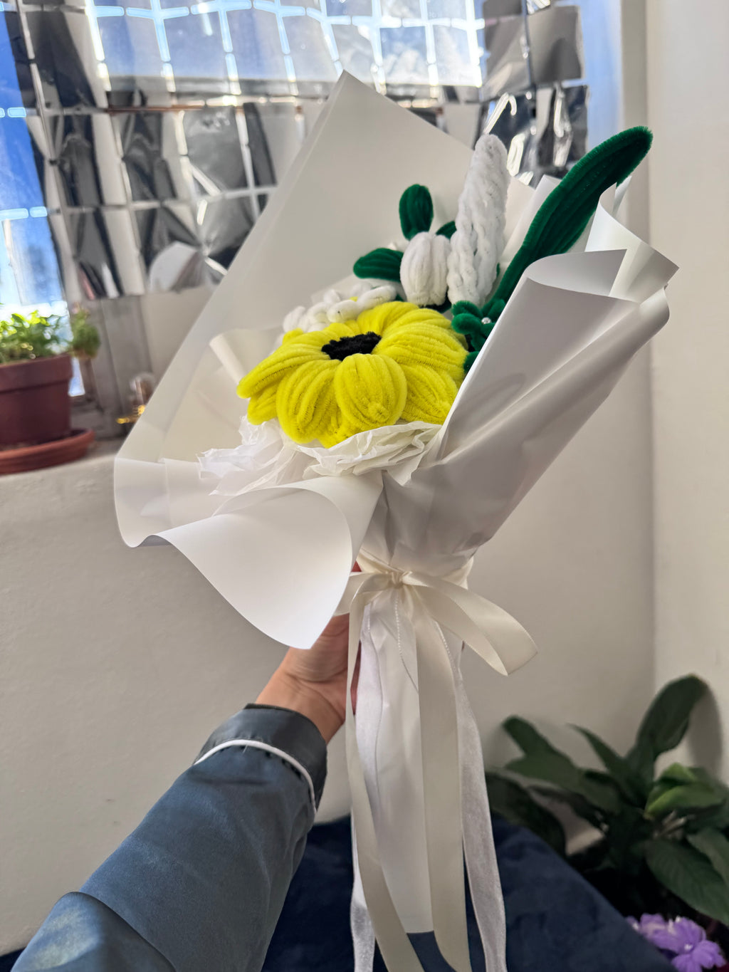 Minimalist Yellow Sunflower Pipe Cleaner Bouquet
